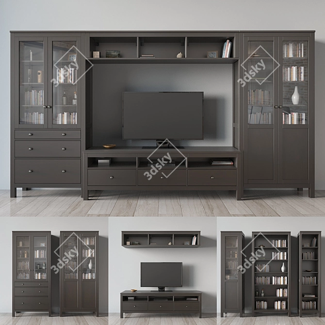 Stylish HEMNES TV Combo Shelf 3D model image 1