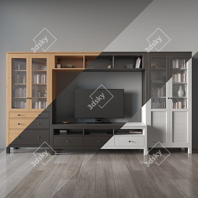 Stylish HEMNES TV Combo Shelf 3D model image 2
