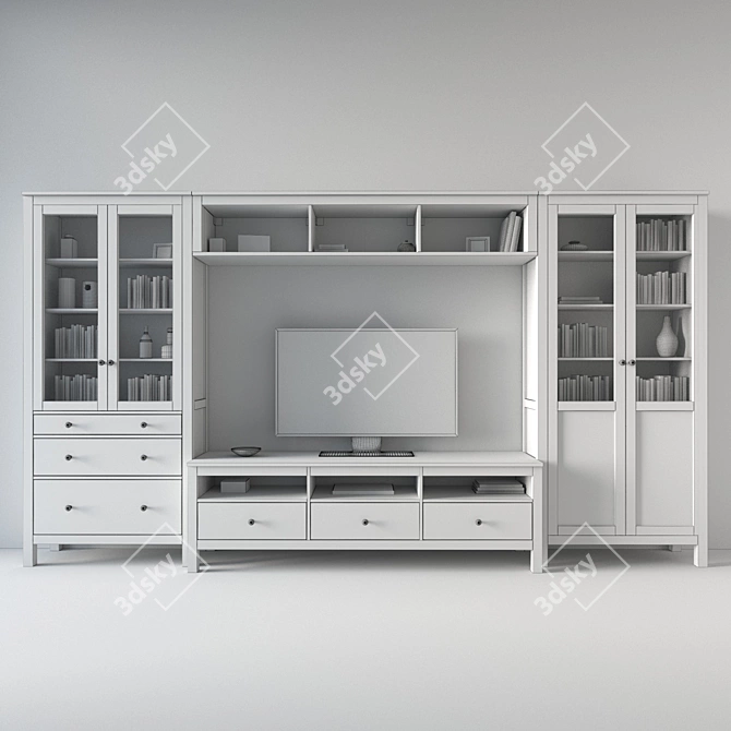 Stylish HEMNES TV Combo Shelf 3D model image 3