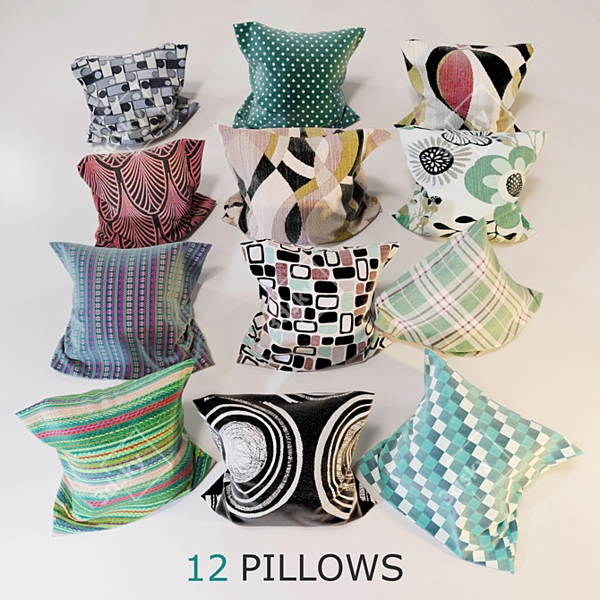 12-Piece Assorted Decorative Pillows 3D model image 1