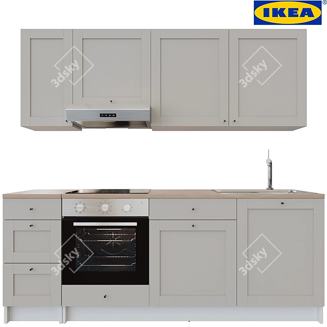 Modern IKEA Knokskhult Kitchen: Cabinets, Oven, Induction Cooktop, Hood, Sink & Faucet 3D model image 1