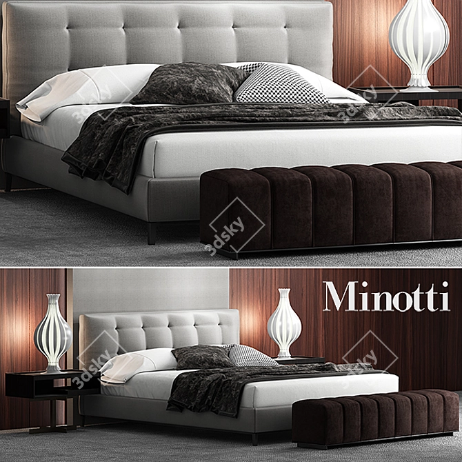 Luxury Minotti Andersen Quilted Bed 3D model image 1