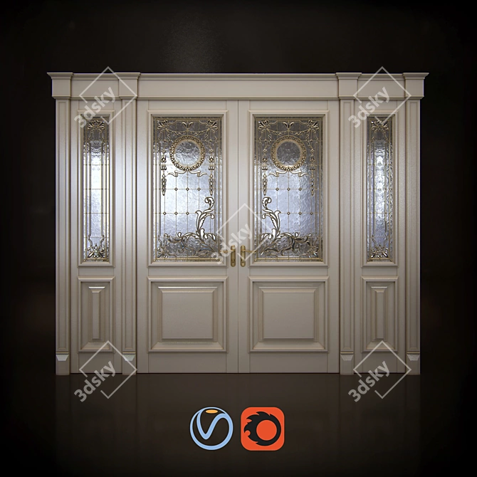 Elegant Double Glass Doors 3D model image 1