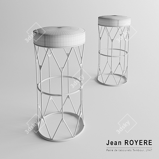 Vintage Jean Royere Bar Chair 3D model image 3