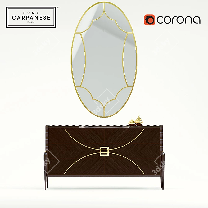 Elegant Carpanese Chest with Oval Mirror 3D model image 2