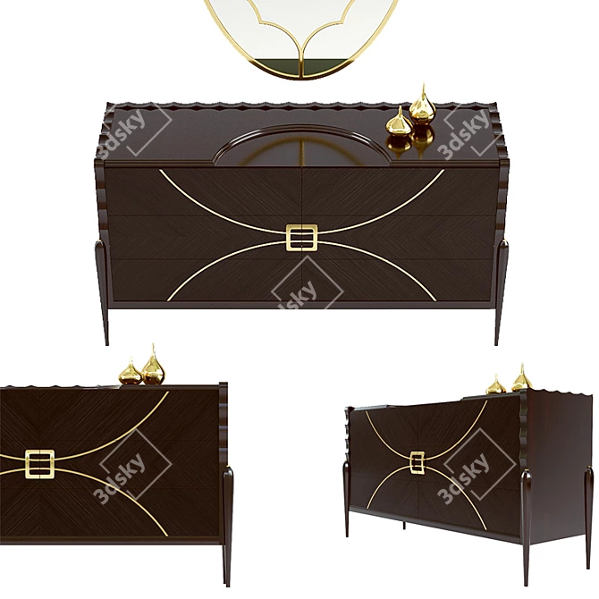 Elegant Carpanese Chest with Oval Mirror 3D model image 1