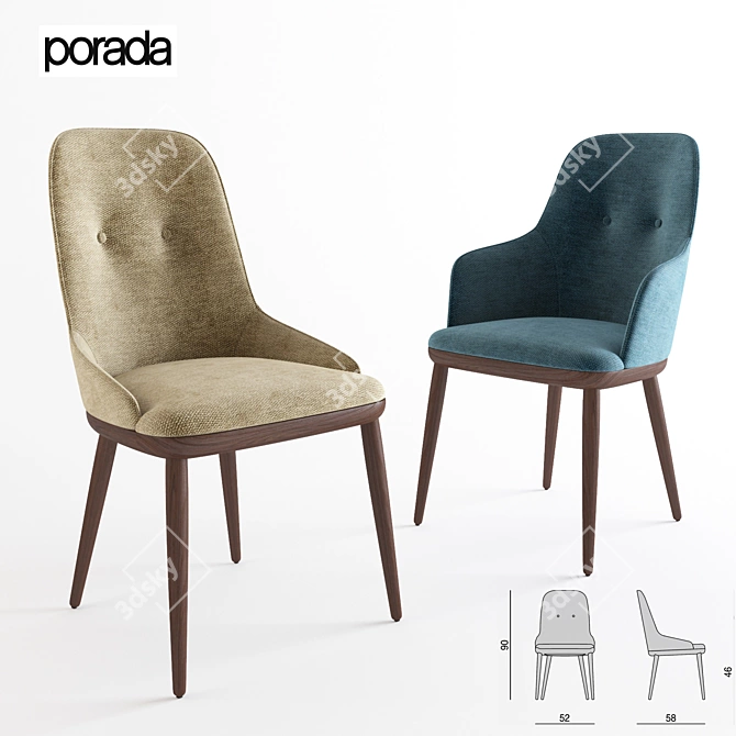 Connie Chair: Elegant Wood and Fabric Blend 3D model image 1