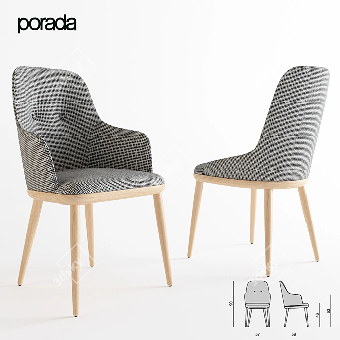 Connie Chair: Elegant Wood and Fabric Blend 3D model image 2