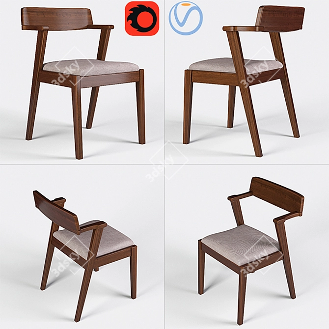 Elegant HongKong Walnut Chair 3D model image 1