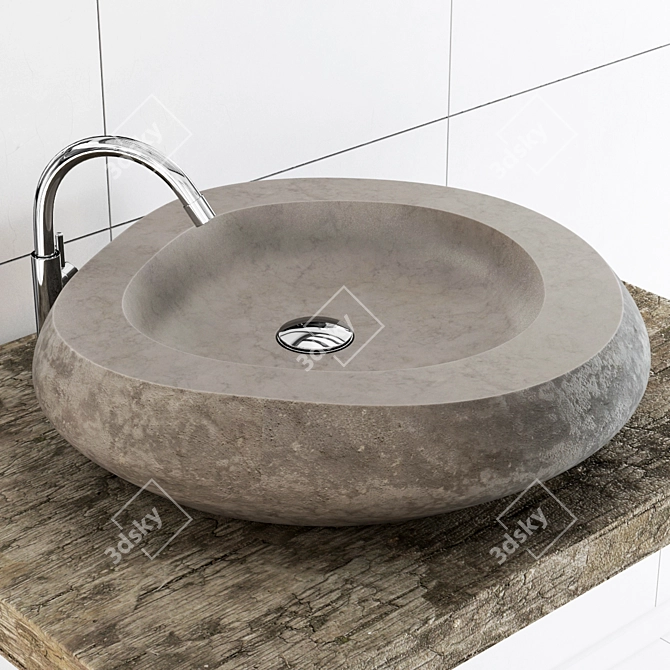 Polished Stone Washed Granite Basin 3D model image 1