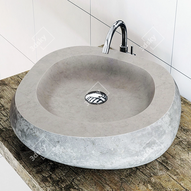 Polished Stone Washed Granite Basin 3D model image 2