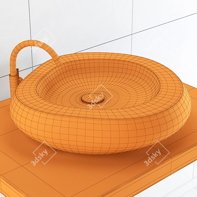 Polished Stone Washed Granite Basin 3D model image 3