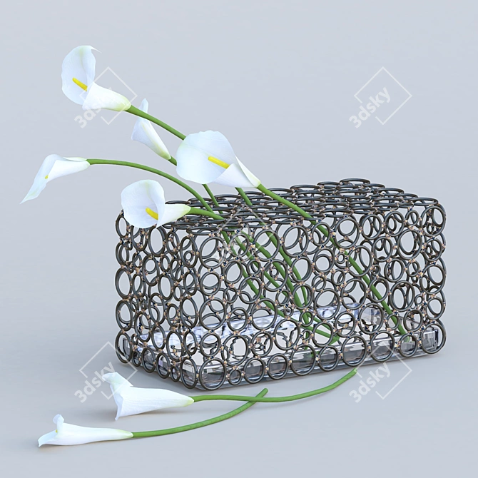 Affleck Rectangle Vase: Elegant Metal Bloom 3D model image 1