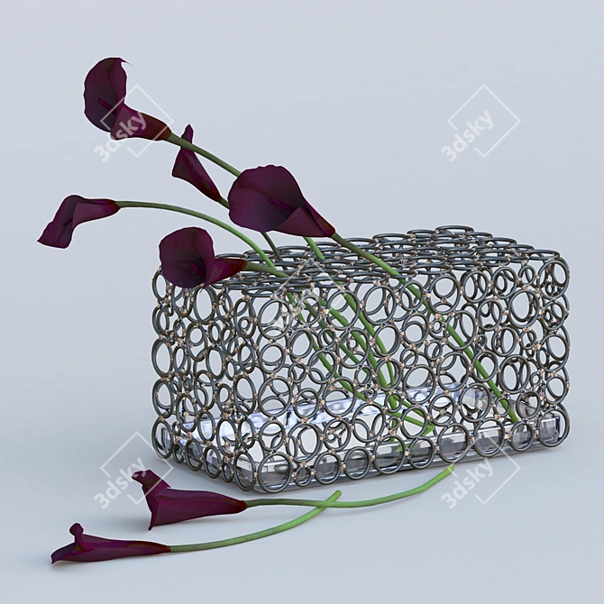 Affleck Rectangle Vase: Elegant Metal Bloom 3D model image 2