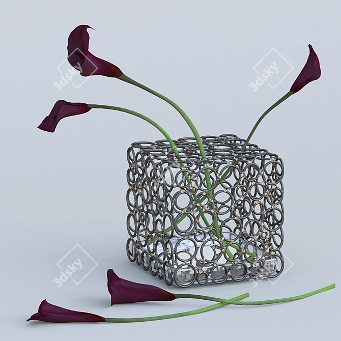 Affleck Rectangle Vase: Elegant Metal Bloom 3D model image 3