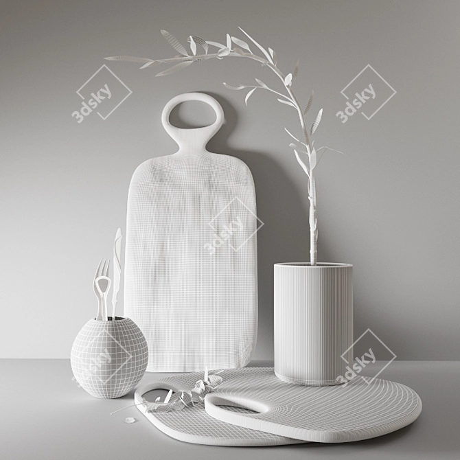 Elegant Tableware Set with Decorative Plant 3D model image 2