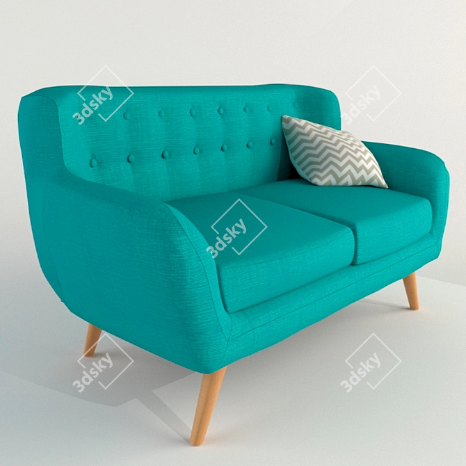 Elegant Blue Sofa with Wooden Legs 3D model image 3