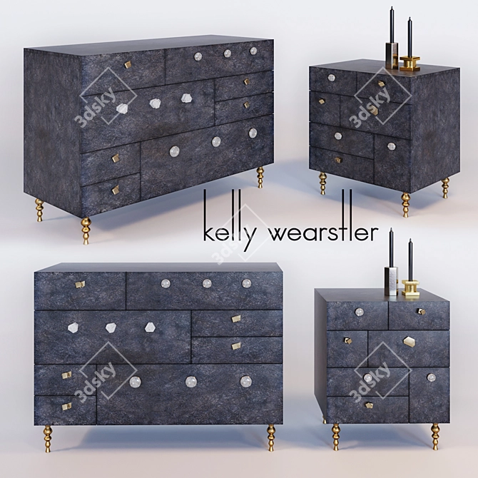 Elegant Kelly Wearstler Chest & Nightstand 3D model image 1