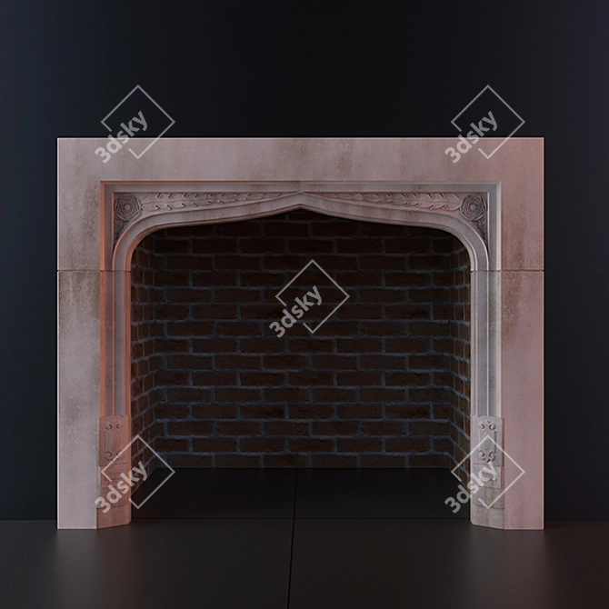 English Gothic Stone Fireplace 3D model image 1