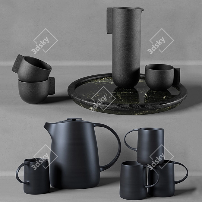 Stoneware Pitcher & Kettle Set 3D model image 1