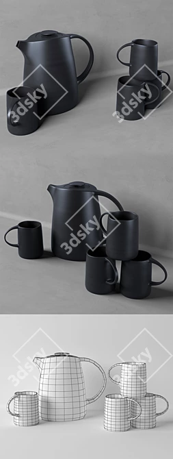 Stoneware Pitcher & Kettle Set 3D model image 3