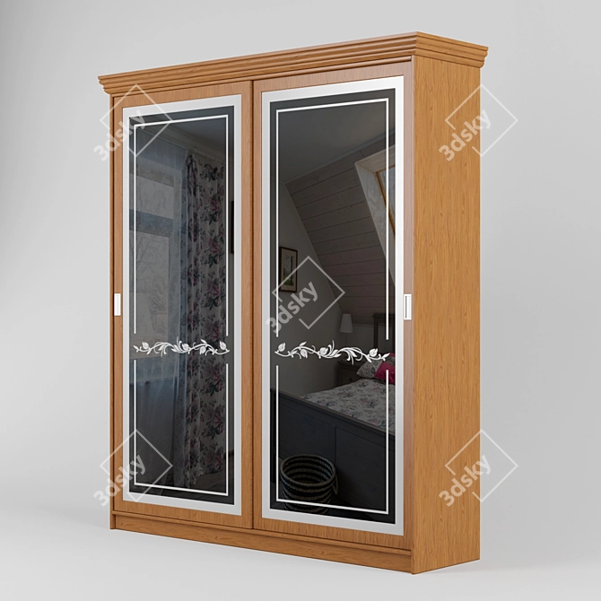 Classic Wardrobe with Glass Doors 3D model image 2