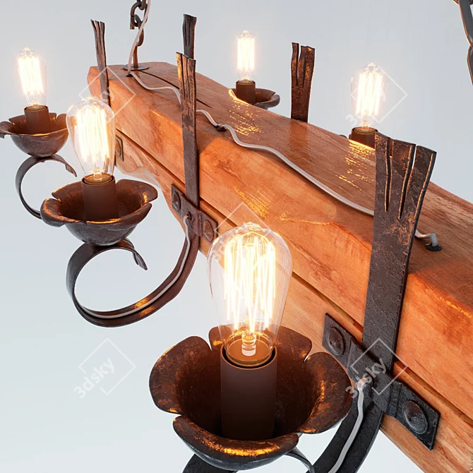 Artistic Forged Wooden Chandelier 3D model image 3