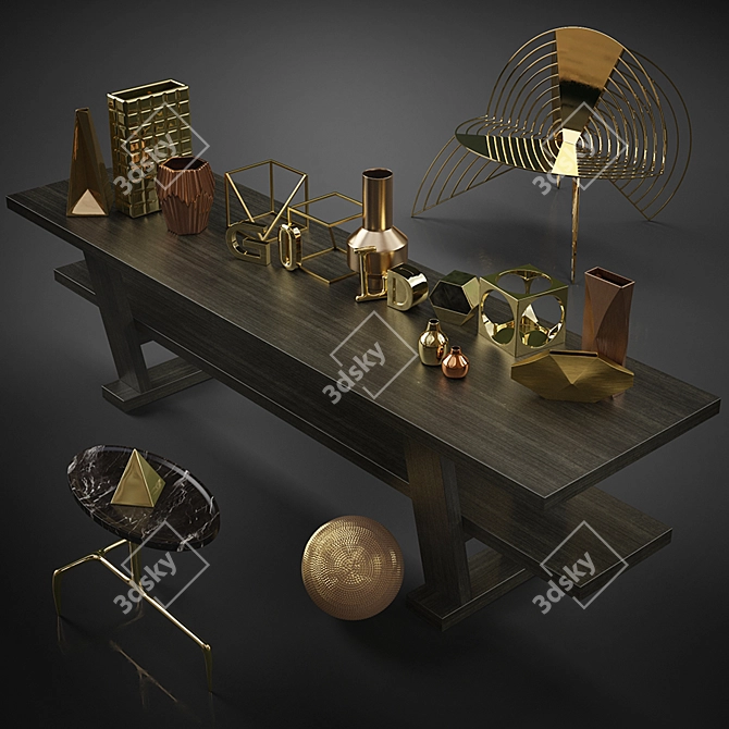 Gilded Elegance: 18 Decorative Pieces & 3 Designer Furniture 3D model image 1