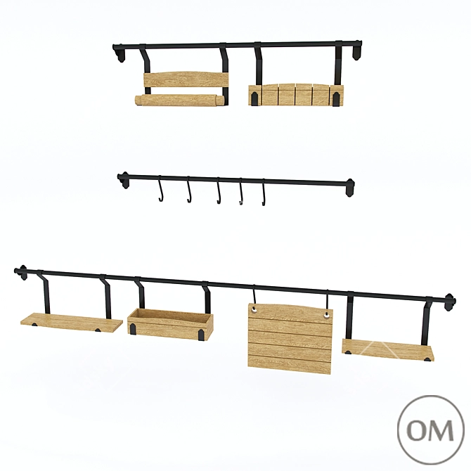 LISTVIG Country Rail System: Versatile Shelf, Knife Holder, Hooks, and More 3D model image 1