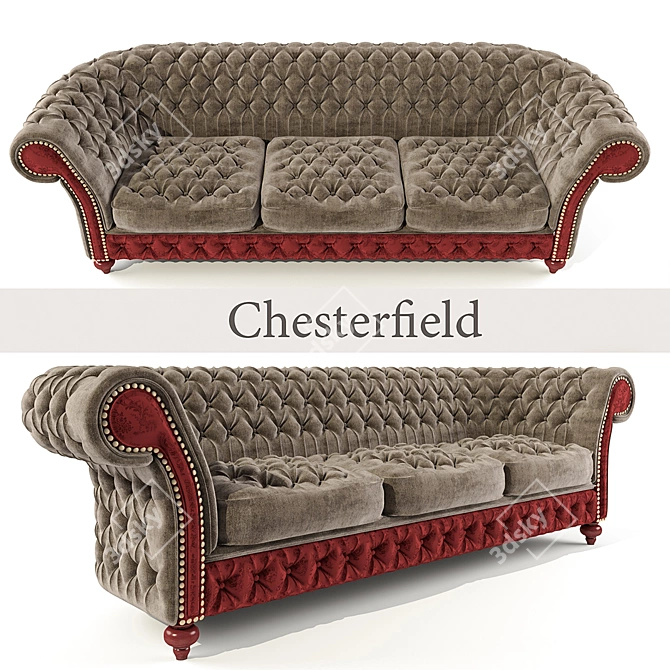 Elegant Velvet Divan Chesterfield 3D model image 1