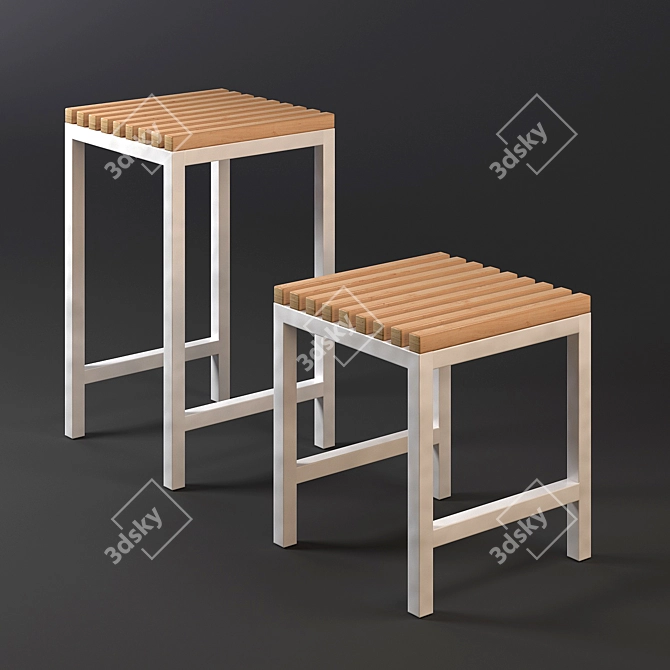 Modern Plywood Stool with Metal Frame 3D model image 1