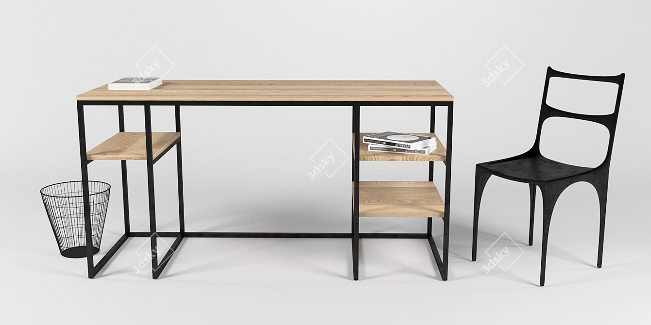 Industrial Desk and Chair Set 3D model image 2