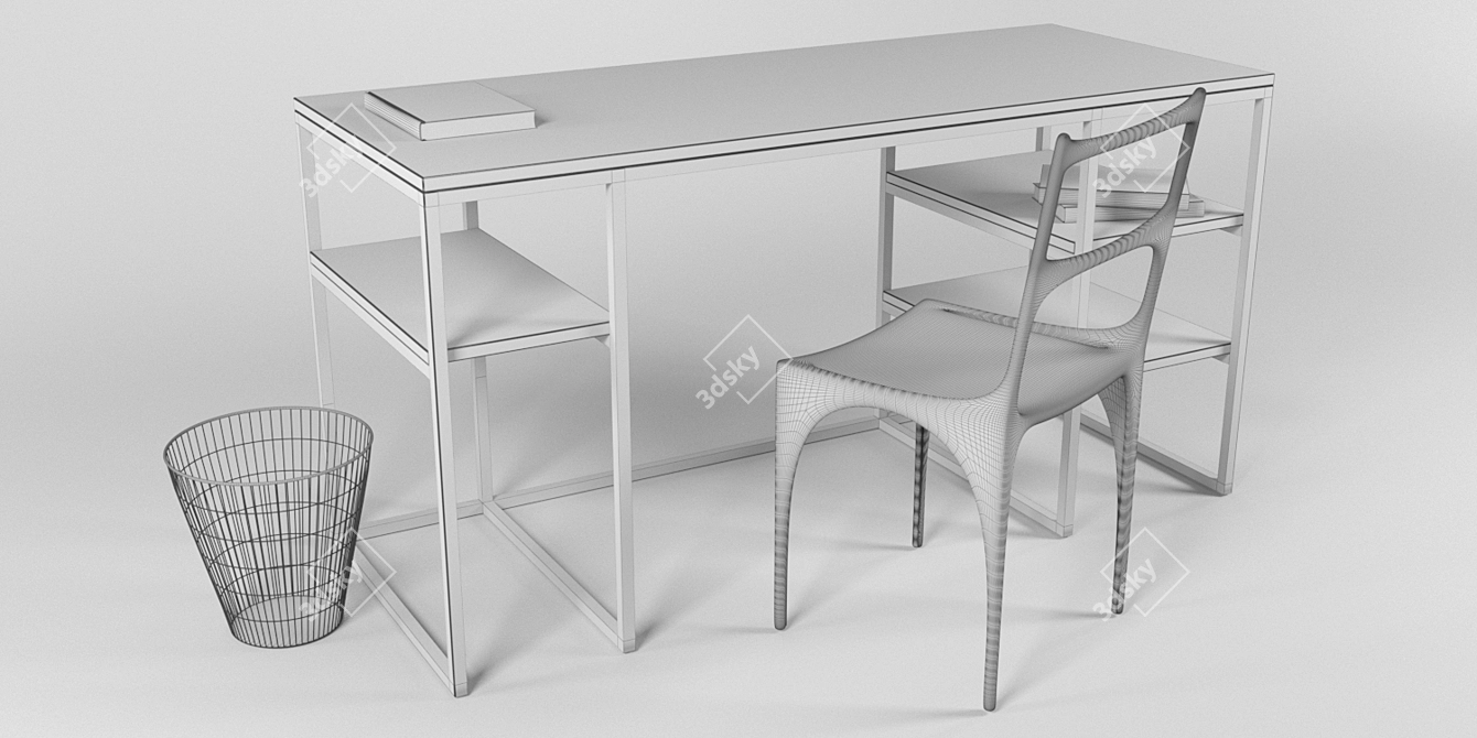 Industrial Desk and Chair Set 3D model image 3