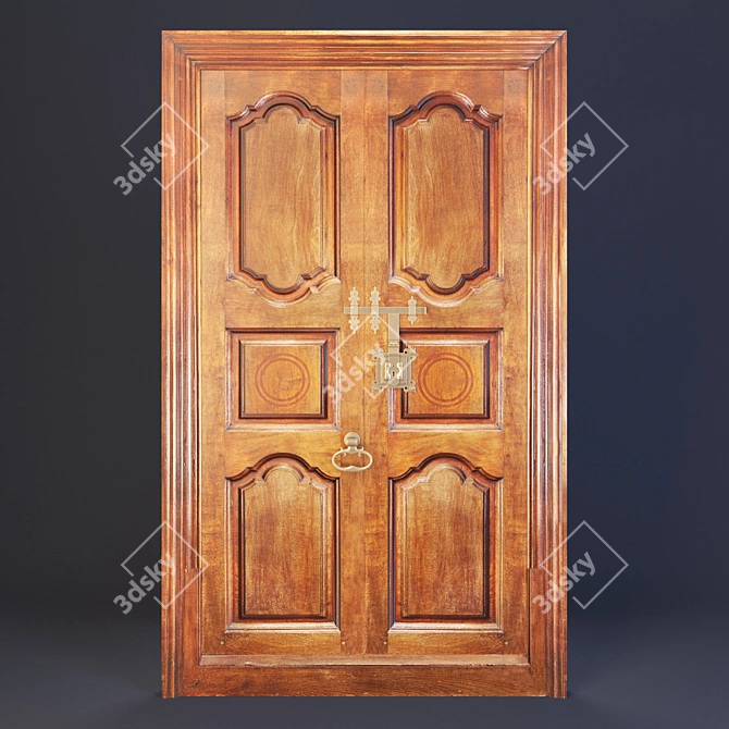 Solid Wood Entrance Door with Locks 3D model image 2