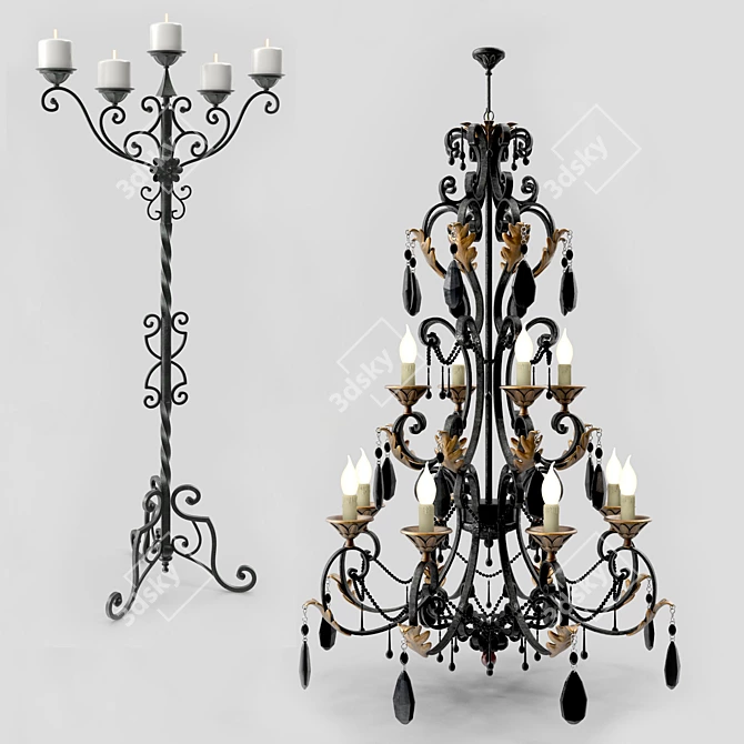 Elegant Iron Candelabra: Rialto Floor Ambiance 3D model image 1