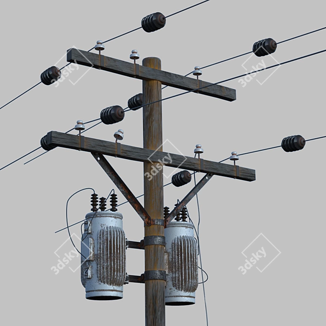 Electric Wooden Pole - USA Style 3D model image 1