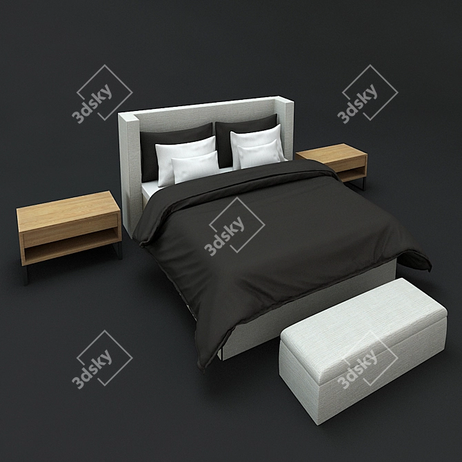 Modern Black Luxury Bed Set 3D model image 3