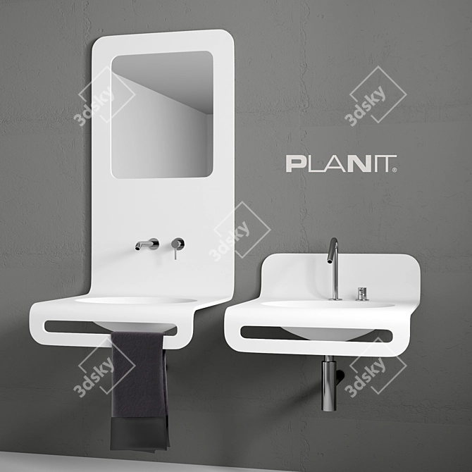 Wave Corian Vanity with Mirror & Towel Holder 3D model image 1