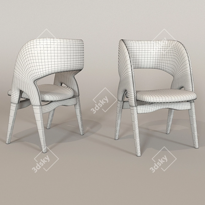 Elegant Wood and Fabric Chair 3D model image 2
