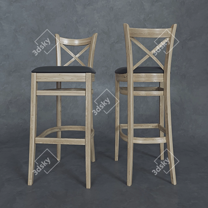 Elegant Toscana Barstool: Natural Wood & Cushioned Seat 3D model image 2