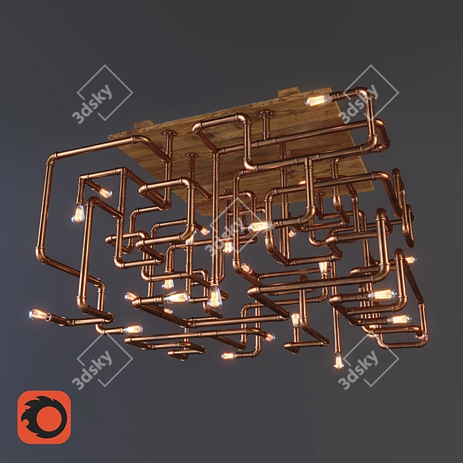 Copper Pipe Chandelier: Industrial Elegance 3D model image 1