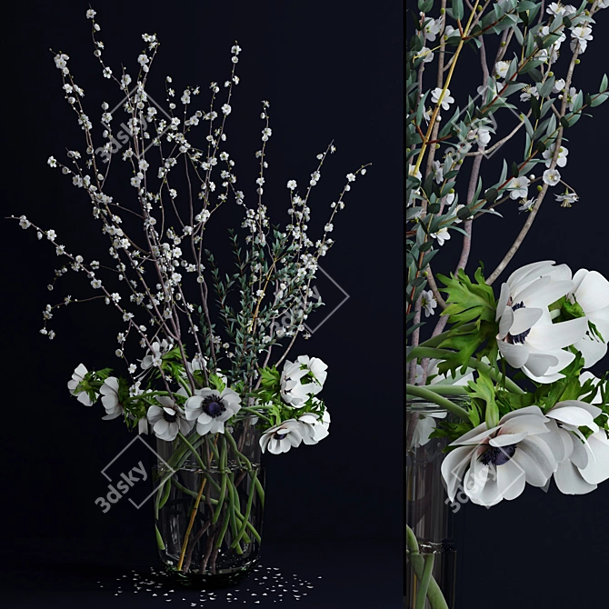 Elegant Anemones and Branches 3D model image 1