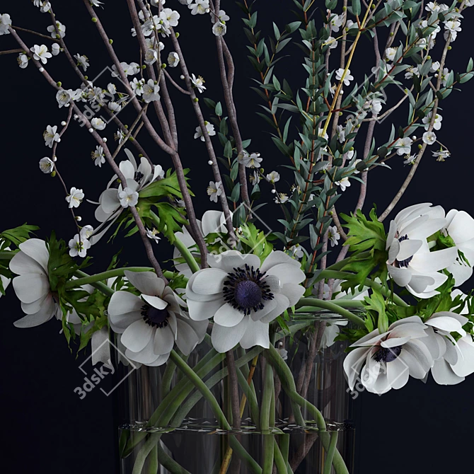 Elegant Anemones and Branches 3D model image 2