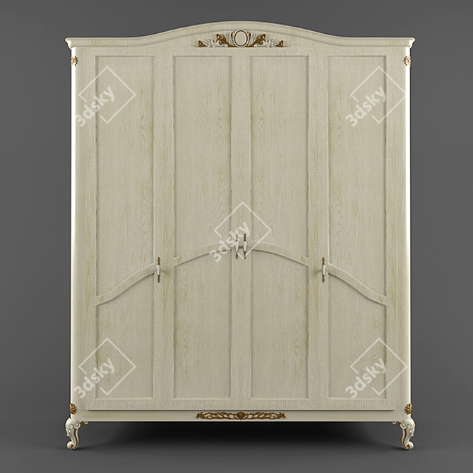 Golden Patterned Beige Wardrobe 3D model image 1