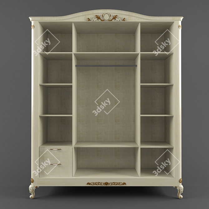 Golden Patterned Beige Wardrobe 3D model image 2