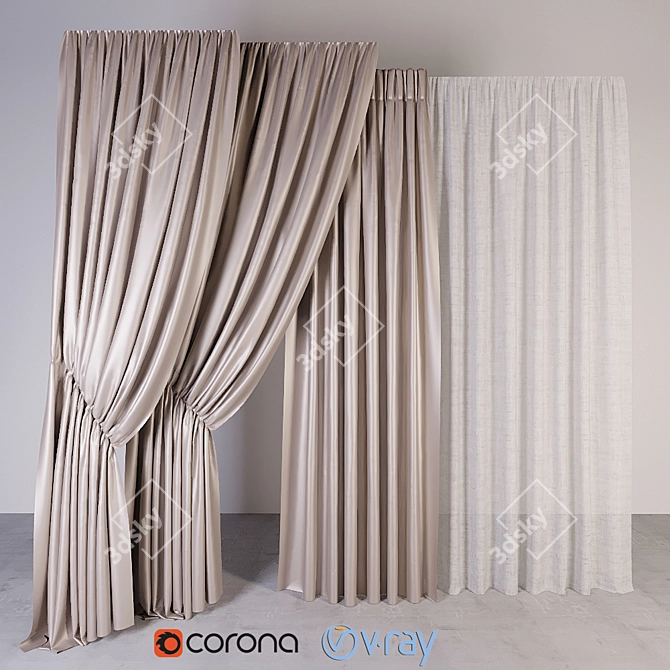 Luxury Curtain Set: High-poly, 4 Types 3D model image 1