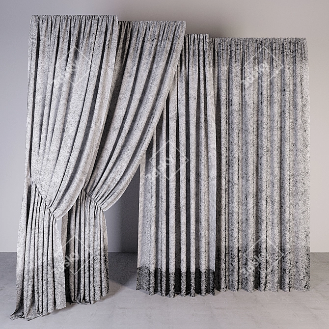 Luxury Curtain Set: High-poly, 4 Types 3D model image 2