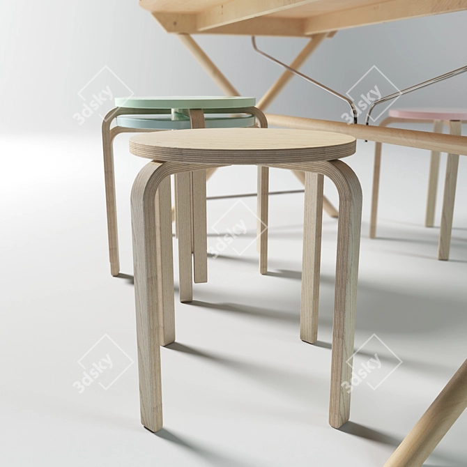 Modern Birch Table and Chairs 3D model image 2