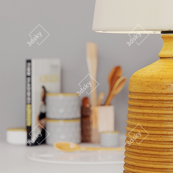 Antiqued Ribbed Table Lamp Set 3D model image 2