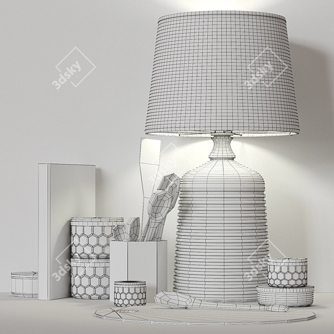 Antiqued Ribbed Table Lamp Set 3D model image 3